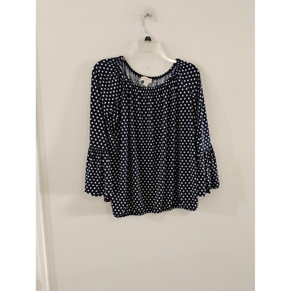 Michael Michael Kors Navy Blue White Polka Dot Bell Sleeve Blouse XL